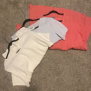 Lot of 3 Flax Linen tops Large white blue pink Lagenlook resortwear casual